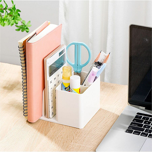 Business Source Multifunctional Pen Cup Organizer 2 Compartment(s) - 3.80" Height x 6.10" Width x 4.70" Depth - Durable - White - ABS Plastic - 1 Each (BSN11881)