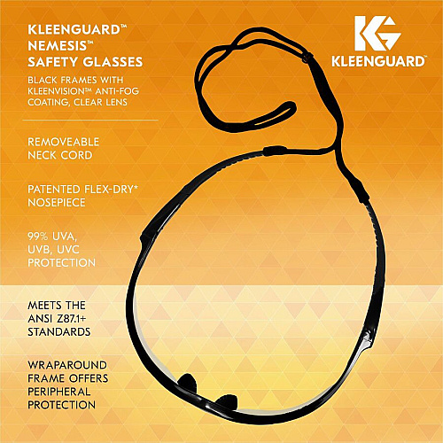 Kleenguard V30 Nemesis Safety Eyewear Recommended for: Workplace, Home, Industrial, Manufacturing, Eye, Construction, Shooting - Universal - UVA, UVB, UVC Protection - Polycarbonate - Durable, Lightweight, Wraparound Frame, Neck Cord, Scratch Re (25679BX)