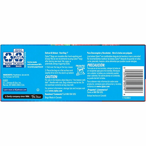 Ziploc&reg; Stand-Up Storage Bags Blue - Kitchen - 48/Box - 9 / Carton (351317CT)
