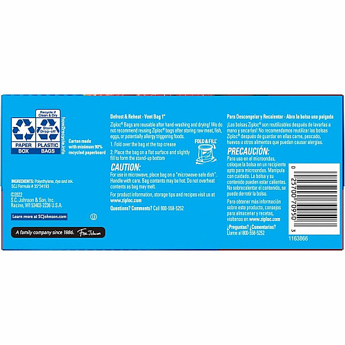 Ziploc&reg; Stand-Up Storage Bags Blue - Kitchen - 80/Box - 9 / Carton (351319CT)