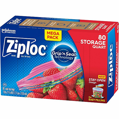 Ziploc&reg; Stand-Up Storage Bags Blue - Kitchen - 80/Box - 9 / Carton (351319CT)