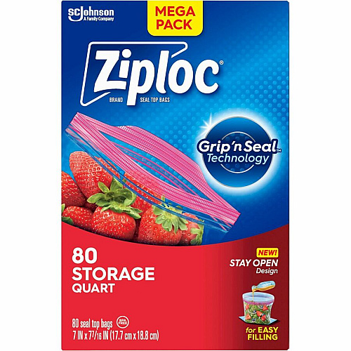 Ziploc&reg; Stand-Up Storage Bags Blue - Kitchen - 80/Box - 9 / Carton (351319CT)