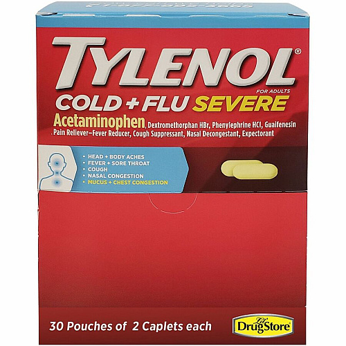 Tylenol Cold & Flu Severe Single-Dose Packets For Tylenol Cold, Flu, Fever, Body Ache, Pain, Headache, Sore Throat, Nasal Congestion, Cough - 2/Packet - 30 / Box (64568)