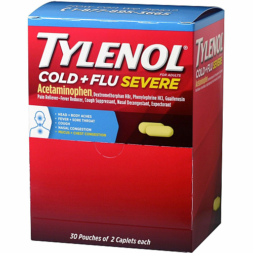 Tylenol Cold & Flu Severe Single-Dose Packets For Tylenol Cold, Flu, Fever, Body Ache, Pain, Headache, Sore Throat, Nasal Congestion, Cough - 2/Packet - 30 / Box (64568)