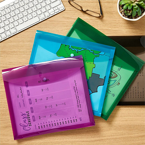 Avery Letter, A4 Recycled Filing Envelope 450 Sheets Capacity - Plastic, Polypropylene - Black, Aqua, Sage, Plum - 0% Recycled - 4 / Pack (73556)