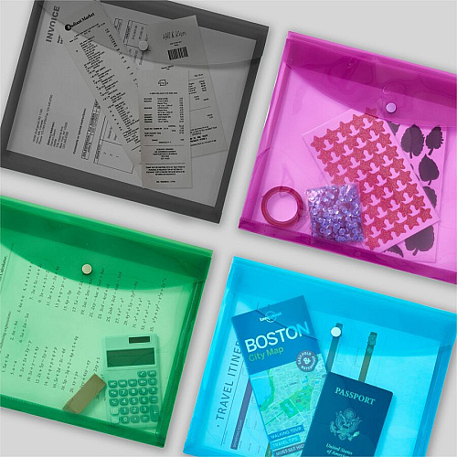 Avery Letter, A4 Recycled Filing Envelope 450 Sheets Capacity - Plastic, Polypropylene - Black, Aqua, Sage, Plum - 0% Recycled - 4 / Pack (73556)