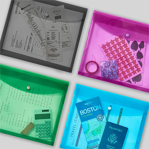 Avery Letter, A4 Recycled Filing Envelope 450 Sheets Capacity - Plastic, Polypropylene - Black, Aqua, Sage, Plum - 0% Recycled - 4 / Pack (73556)