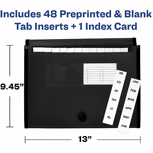 Avery Letter, A4 Expanding File 425 Sheets Capacity - 13 Pocket(s) - Polypropylene, Plastic, Fabric - Black - 0% Recycled - 1 Each (73553)