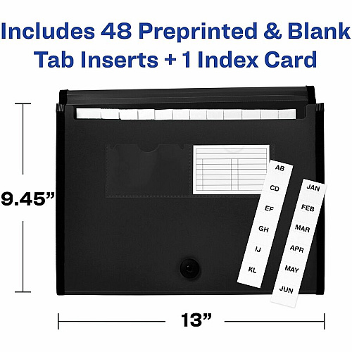Avery Letter, A4 Expanding File 425 Sheets Capacity - 13 Pocket(s) - Polypropylene, Plastic, Fabric - Black - 0% Recycled - 1 Each (73553)