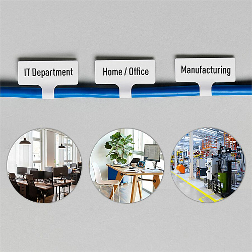 Avery Cable Labels, T-Style, 1.25" x 2" , 300 Total Waterproof - 1 1/4" Width x 2" Length - Permanent Adhesive - T-shaped - Inkjet, Laser - White - Film - Durable, Uncoated, Chlorine-free, PVC-free, Tear Resistant, Print-to-the Edge, Write-on Labe (61539)