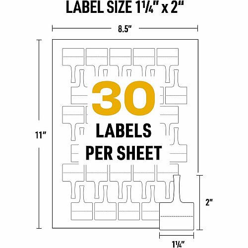 Avery Cable Labels, T-Style, 1.25" x 2" , 300 Total Waterproof - 1 1/4" Width x 2" Length - Permanent Adhesive - T-shaped - Inkjet, Laser - White - Film - Durable, Uncoated, Chlorine-free, PVC-free, Tear Resistant, Print-to-the Edge, Write-on Labe (61539)