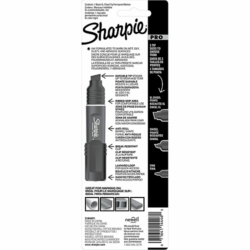 Sharpie PRO Permanent Markers Broad Chisel, Medium, Fine Marker Point - Black Ink - 1 / Pack (2178493)