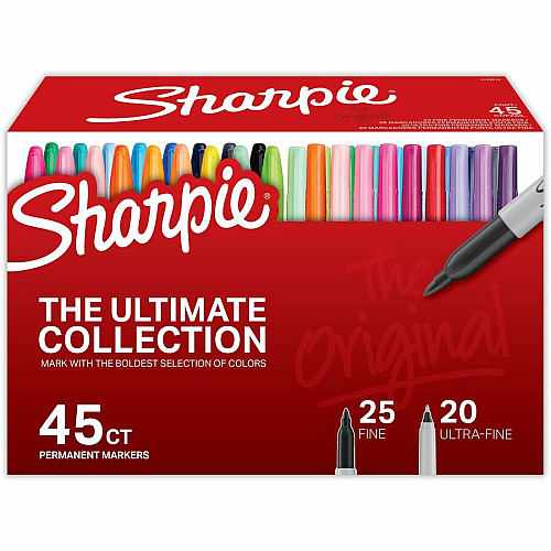 Sharpie Ultimate Collection Permanent Markers Fine, Ultra Fine Marker Point - Assorted Ink - 45 / Box (2199818)