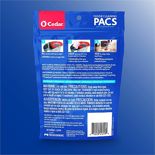 O-Cedar PACS Hard Floor Cleaner Concentrate - Crisp Citrus Scent - Streak-free, Chemical-free, Ammonia-free, Bleach-free, Paraben-free, Resealable - Multi - 10 / Pack (172402)