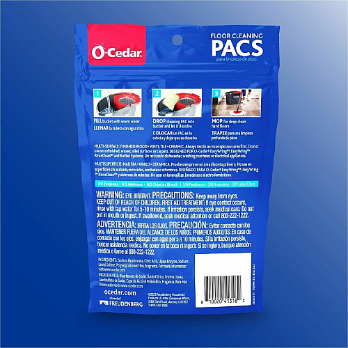 O-Cedar PACS Hard Floor Cleaner Concentrate - Crisp Citrus Scent - Streak-free, Chemical-free, Ammonia-free, Bleach-free, Paraben-free, Resealable - Multi - 10 / Pack (172400)