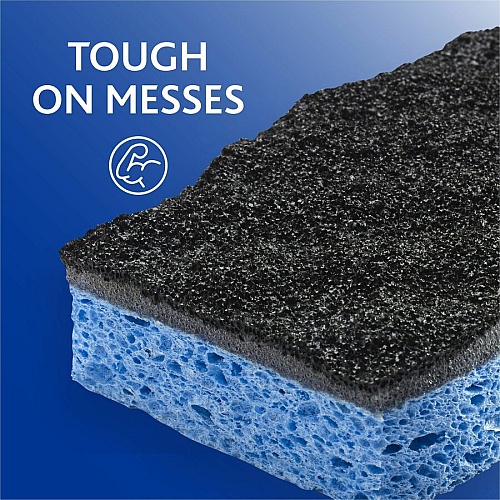 O-Cedar Scrunge Heavy-Duty Scrub Sponge 4.2" Width x 2.6" Depth x 7.5" Length - 2 / Pack - Cellulose - Multi, Blue, Black (148377)