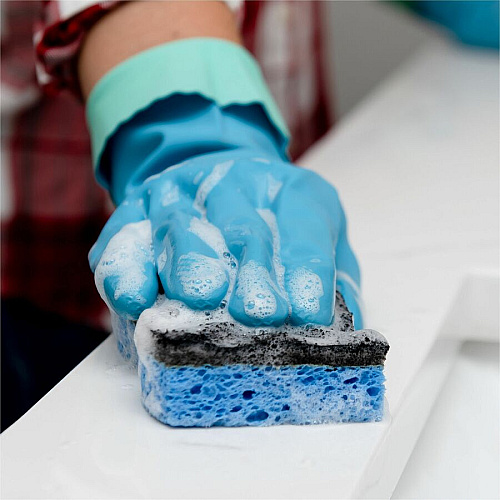 O-Cedar Scrunge Heavy-Duty Scrub Sponge 4.2" Width x 2.6" Depth x 7.5" Length - 2 / Pack - Cellulose - Multi, Blue, Black (148377)