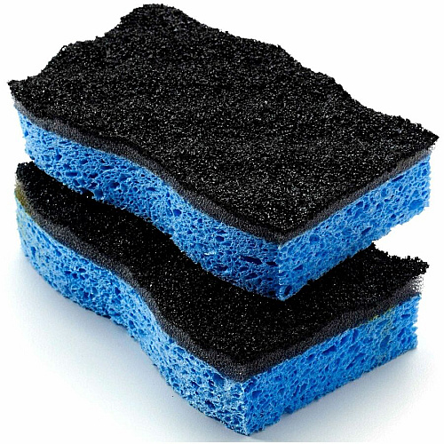 O-Cedar Scrunge Heavy-Duty Scrub Sponge 4.2" Width x 2.6" Depth x 7.5" Length - 2 / Pack - Cellulose - Multi, Blue, Black (148377)