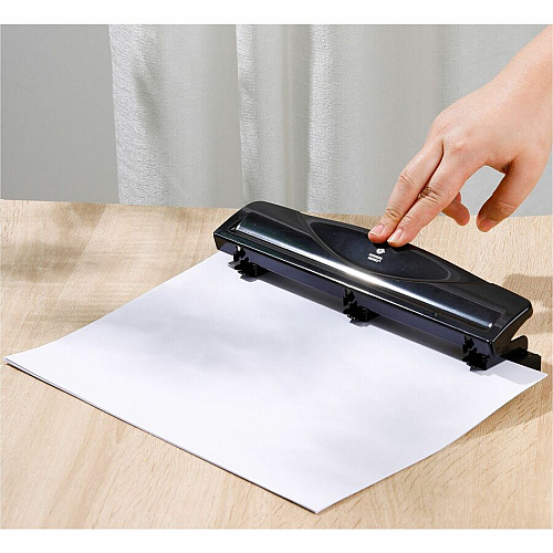 Business Source Nonadjustable 3-Hole Punch 10 Sheet - 1/4" Punch Size - Round Shape - Black (BSN65655)