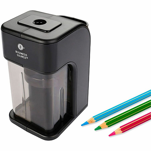 Business Source Electric Pencil Sharpener Helical - AC Adapter, DC Adapter Powered - Black - 1 Each (BSN84200)