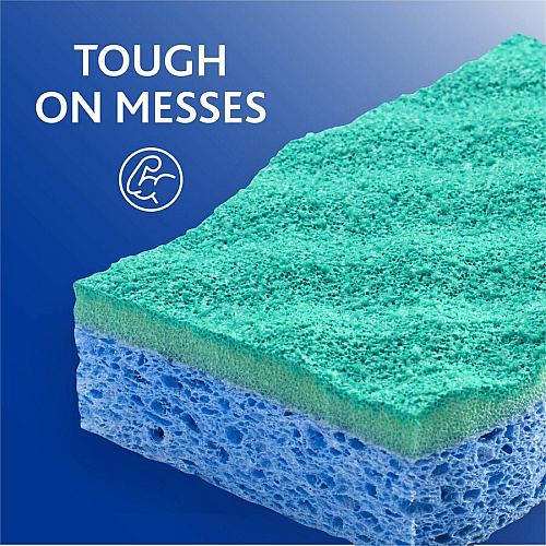 O-Cedar Scrunge Non-Scratch Scrub Sponge 4.2" Width x 2.6" Depth x 4.2" Length - 2 / Pack - Cellulose, Synthetic Fiber - Multi, Blue, Green (169431)