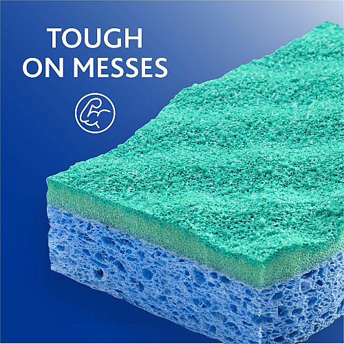 O-Cedar Scrunge Non-Scratch Scrub Sponge 4.2" Width x 2.6" Depth x 4.2" Length - 2 / Pack - Cellulose, Synthetic Fiber - Multi, Blue, Green (169431)