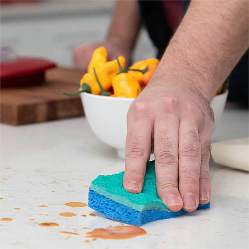 O-Cedar Scrunge Non-Scratch Scrub Sponge 4.2" Width x 2.6" Depth x 4.2" Length - 2 / Pack - Cellulose, Synthetic Fiber - Multi, Blue, Green (169431)