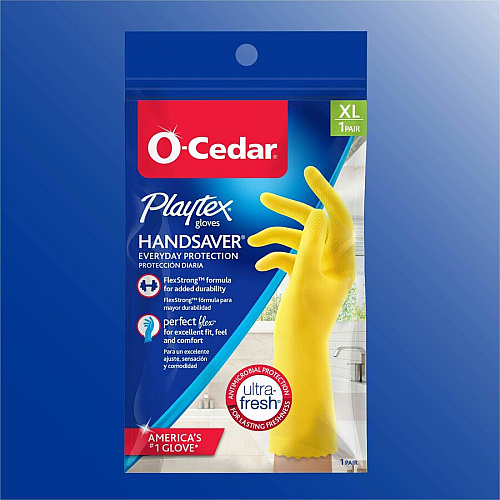 O-Cedar Playtex Handsaver Gloves Hot Water, Chemical Protection - Small Size - Latex, Nitrile, Neoprene - Yellow - Long Lasting, Durable, Anti-microbial, Odor Resistant, Comfortable, Textured Fingertip, Textured Palm, Reusable - For Household - 2 (163677)