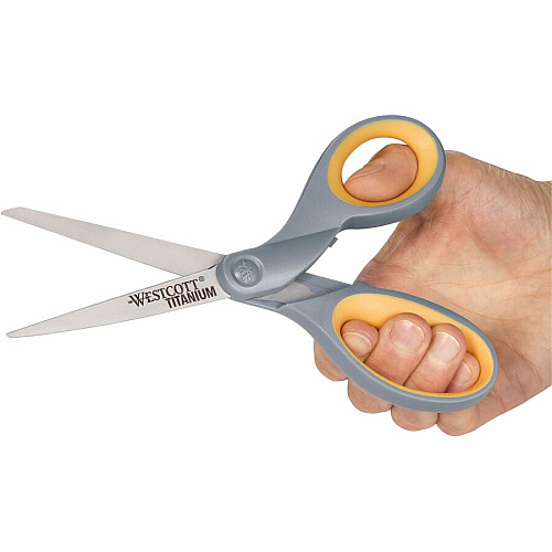 Westcott Titanium Bonded Scissors Set 8" Overall Length - Straight-left/right - Titanium - Pointed Tip - Gray/Yellow - 3 / Pack (17532)