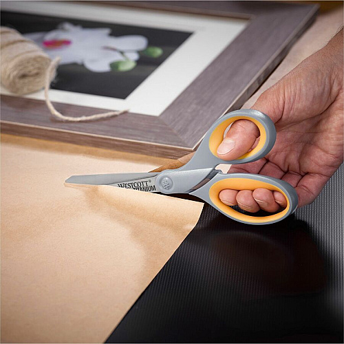 Westcott Titanium Bonded Scissors Set 8" Overall Length - Straight-left/right - Titanium - Pointed Tip - Gray/Yellow - 3 / Pack (17532)