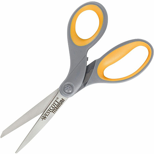 Westcott Titanium Bonded Scissors Set 8" Overall Length - Straight-left/right - Titanium - Pointed Tip - Gray/Yellow - 3 / Pack (17532)