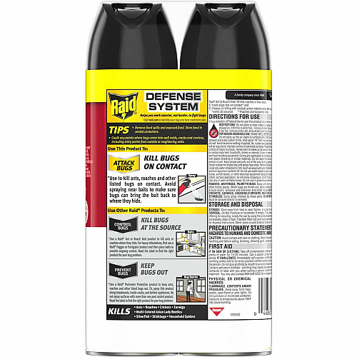 Raid Ant & Roach Killer Spray Spray - Kills Cockroaches, Ants, Silverfish, Water Bugs, Palmetto Bug, Carpet Beetle, Earwig, Spider, Lady Beetle, Black Widow Spider - 1.09 lb - Red - 2 / Pack (370913)