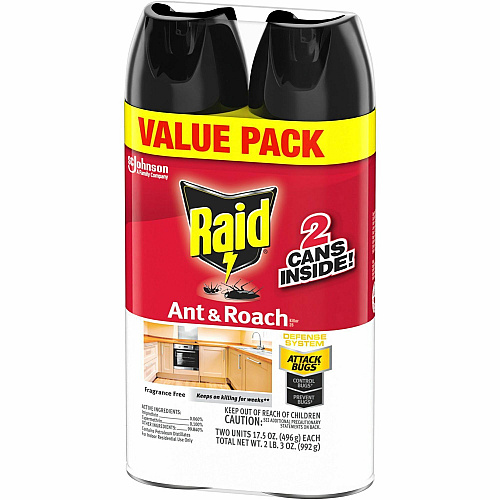 Raid Ant & Roach Killer Spray Spray - Kills Cockroaches, Ants, Silverfish, Water Bugs, Palmetto Bug, Carpet Beetle, Earwig, Spider, Lady Beetle, Black Widow Spider - 1.09 lb - Red - 2 Pack - 6 / Carton (386225CT)