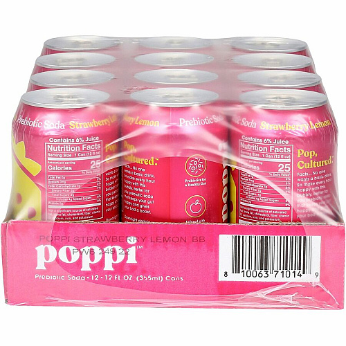 Poppi Strawberry Lemon-Flavored Prebiotic Soda Ready-to-Drink - 12 fl oz (355 mL) - Strawberry Lemon - 12 / Carton (50006)