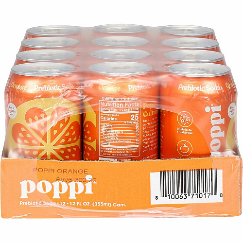 Poppi Orange-Flavored Prebiotic Soda Ready-to-Drink - 12 fl oz (355 mL) - Orange - 12 / Carton (50003)