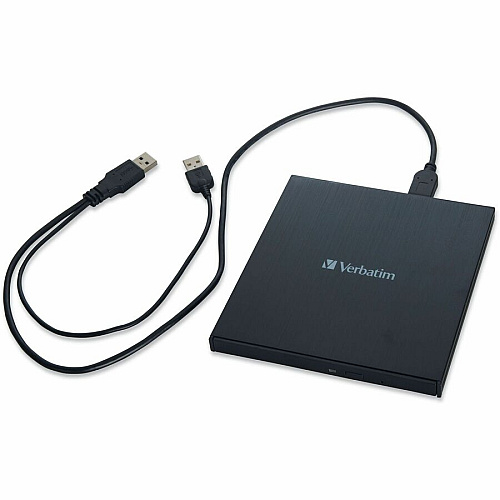 Verbatim External Slimline Blu-ray Writer BD-R, CD-R, DVD+R, DVD-R Support/24x CD Write/6x BD Write/8x DVD Write - USB 3.2 Gen 1, USB 2.0 - Slimline - BUS Powered (43890)