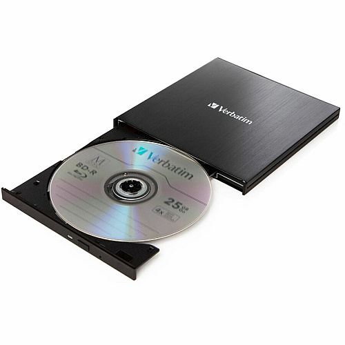 Verbatim External Slimline Blu-ray Writer BD-R, CD-R, DVD+R, DVD-R Support/24x CD Write/6x BD Write/8x DVD Write - USB 3.2 Gen 1, USB 2.0 - Slimline - BUS Powered (43890)