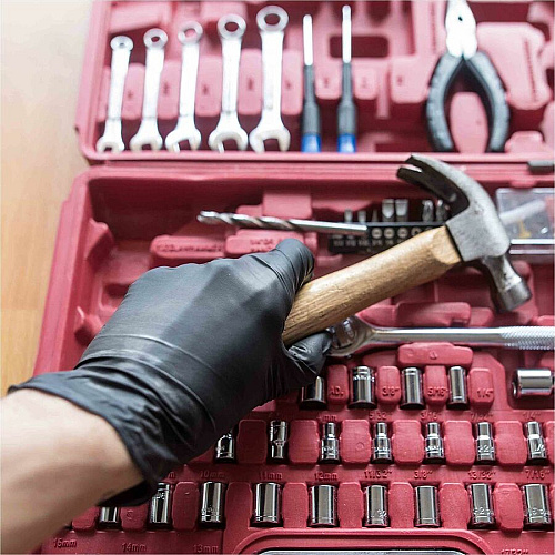 GloveWorks by AMMEX Gloveworks Industrial Black Nitrile Disposable Gloves 5 mil Thickness x 9.45" Glove Length - Dirt, Grime Protection - Polymer Coating - Small Size - For Right/Left Hand - Nitrile - Black - Textured, Latex-free, Non-sterile, (GPNB42100)
