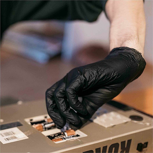 GloveWorks by AMMEX Gloveworks Industrial Black Nitrile Disposable Gloves 5 mil Thickness x 9.45" Glove Length - Dirt, Grime Protection - Polymer Coating - Small Size - For Right/Left Hand - Nitrile - Black - Textured, Latex-free, Non-sterile, (GPNB42100)