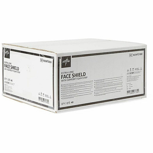 Medline Disposable Full-Length Face Shields Recommended for: Face - Extra Large - Fog, Splash Protection - Foam, Elastic, Polyester - Clear - Disposable, Anti-fog, Splash Resistant, Lightweight, Latex-free - 40 / Carton (NONFS100)