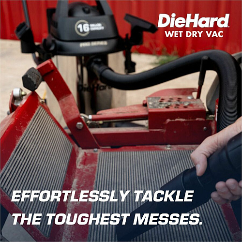 DieHard 16-Gallon 6.5 HP Pro Series Wet/Dry Vacuum 16 gal - Squeegee, Hose, Wand, Filter, Crevice Tool, Pick-up Tool, Floor Tool - Wet Surface, Dry Surface - 35 ft Cable Length - 8 ft Hose Length - Stainless Steel (DH7000701)