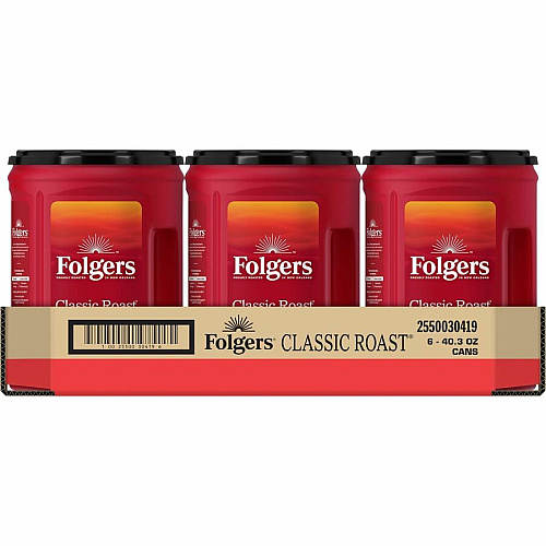 Folgers&reg; Ground Canister Classic Roast Coffee Medium - 40.3 oz Per Canister - Ground - Mountain Grown, Classic Roast - Kosher/ - 210 / Pallet (30419PL)