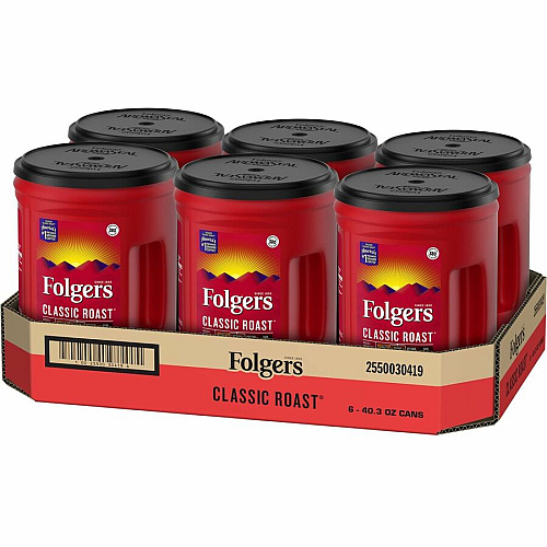 Folgers&reg; Ground Canister Classic Roast Coffee Medium - 40.3 oz Per Canister - Ground - Mountain Grown, Classic Roast - Kosher/ - 210 / Pallet (30419PL)