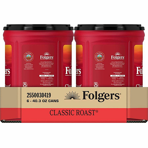 Folgers&reg; Ground Canister Classic Roast Coffee Medium - 40.3 oz Per Canister - Ground - Mountain Grown, Classic Roast - Kosher/ - 210 / Pallet (30419PL)