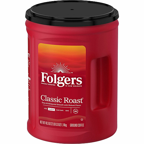 Folgers&reg; Ground Canister Classic Roast Coffee Medium - 40.3 oz Per Canister - Ground - Mountain Grown, Classic Roast - Kosher/ - 210 / Pallet (30419PL)