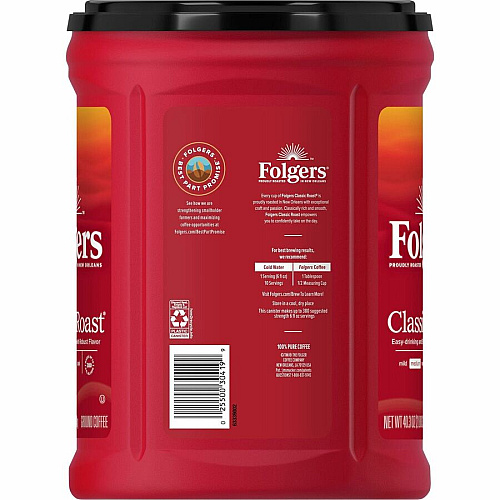 Folgers&reg; Ground Canister Classic Roast Coffee Medium - 40.3 oz Per Canister - Ground - Mountain Grown, Classic Roast - Kosher/ - 210 / Pallet (30419PL)