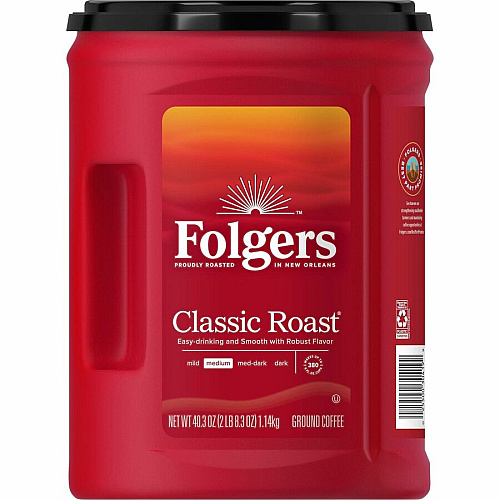 Folgers Ground Canister Classic Roast Coffee Medium - 40.3 oz Per Canister - Ground - Mountain Grown, Classic Roast - Kosher - 1 Each (30419)