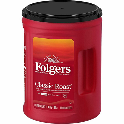 Folgers Ground Canister Classic Roast Coffee Medium - 40.3 oz Per Canister - Ground - Mountain Grown, Classic Roast - Kosher - 1 Each (30419)