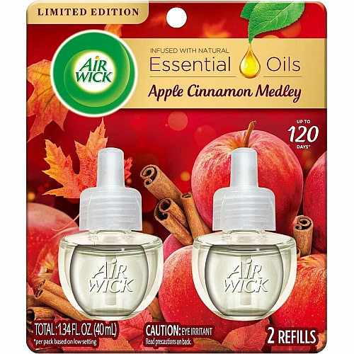 Air Wick Apple Scented Oil Oil - 0.6 fl oz (0 quart) - Apple Cinnamon Medley - 60 Day - Long Lasting - 2/Pack - 6 / Carton (95499CT)