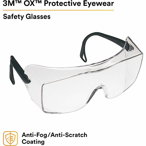 3M OX Protective Eyewear - Clear Lens Recommended for: Workplace, Eye - Fog, UVA, UVB, UVC Protection - Polycarbonate - Black - Anti-fog, Anti-scratch, Comfortable, Adjustable Temple, Impact Resistant - 1 Each (1216600000)